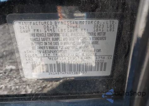 2017 Nissan Sentra S from USA, damaged, VIN 3N1AB7AP4HY385327